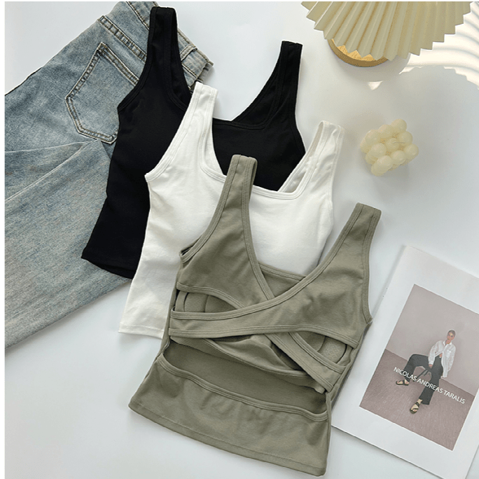 Cross - Strap Built - In Bra Tank Tops - Zero Bra