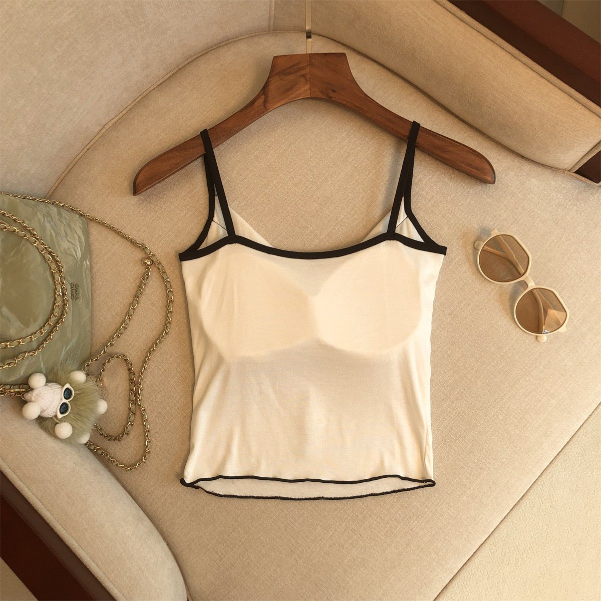 Cute Bow - Tie Spaghetti Strap Crop Top with Built - In Bra – Playful & Chic - Zero Bra