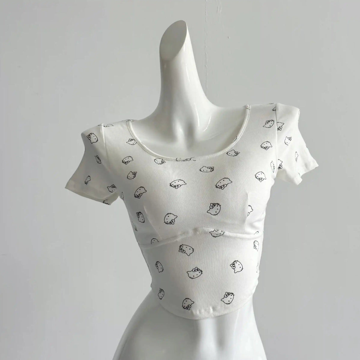 Cute Kitty Print Built - In Bra Top β Playful & Comfy - Zero Bra