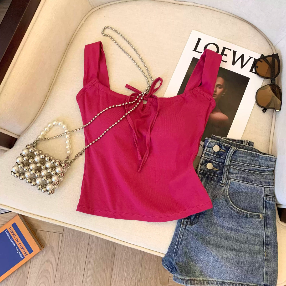 Cute Ribbon - Tie Built - In Bra Tank – Playful & Stylish - Zero Bra