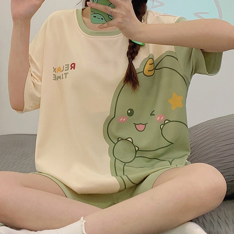 Dino Delight Built - In Bra Pajama Set With Pocket – Cozy & Cute - Zero Bra