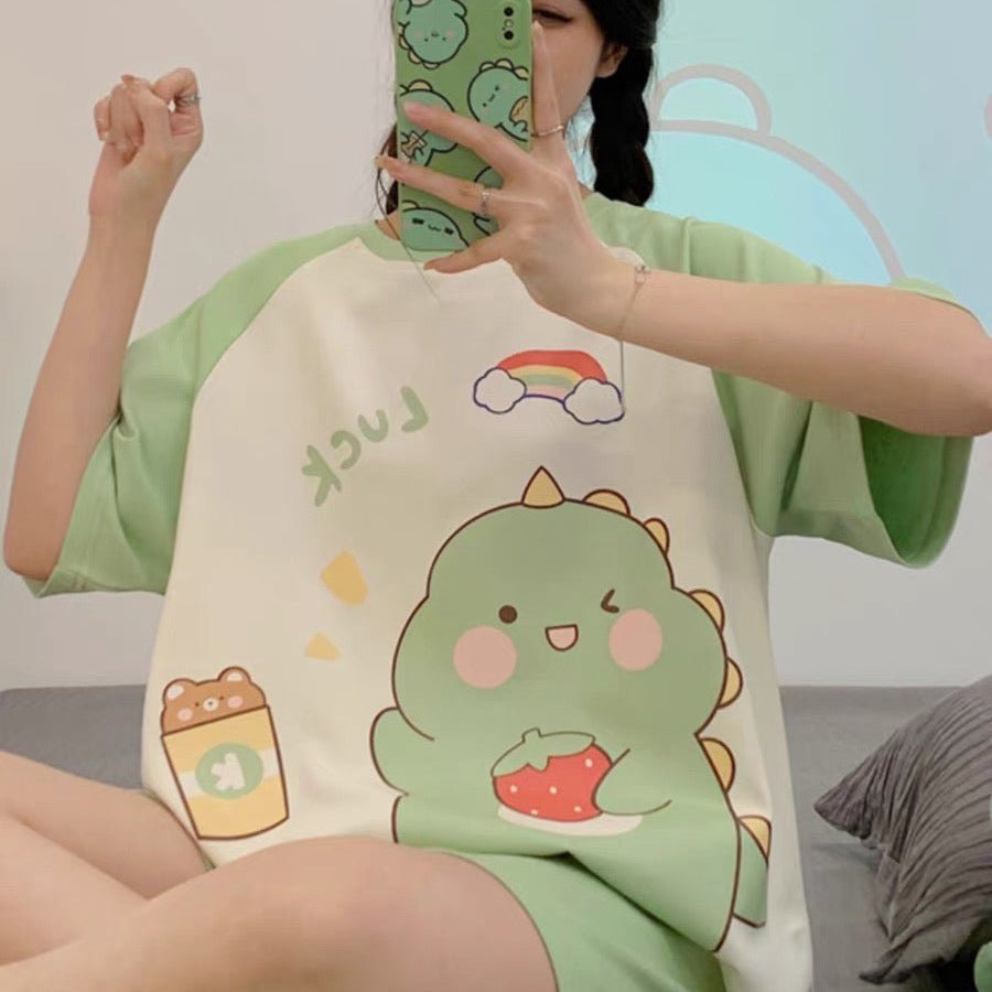 Dino Dreams Built - In Bra 2 - Piece Pajama Set - Zero Bra