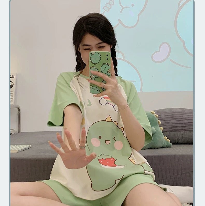 Dino Dreams Built - In Bra 2 - Piece Pajama Set - Zero Bra