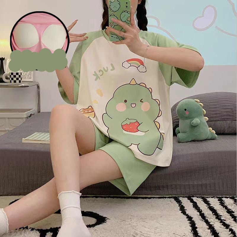 Dino Dreams Built - In Bra 2 - Piece Pajama Set - Zero Bra