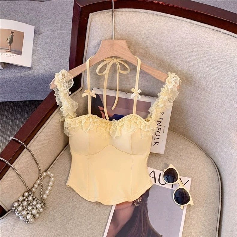 Dreamy Lace Ruffle Built - In Bra Top – Elegant & Feminine - Zero Bra