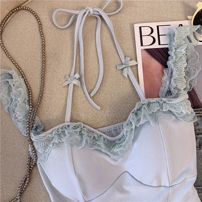 Dreamy Lace Ruffle Built - In Bra Top – Elegant & Feminine - Zero Bra