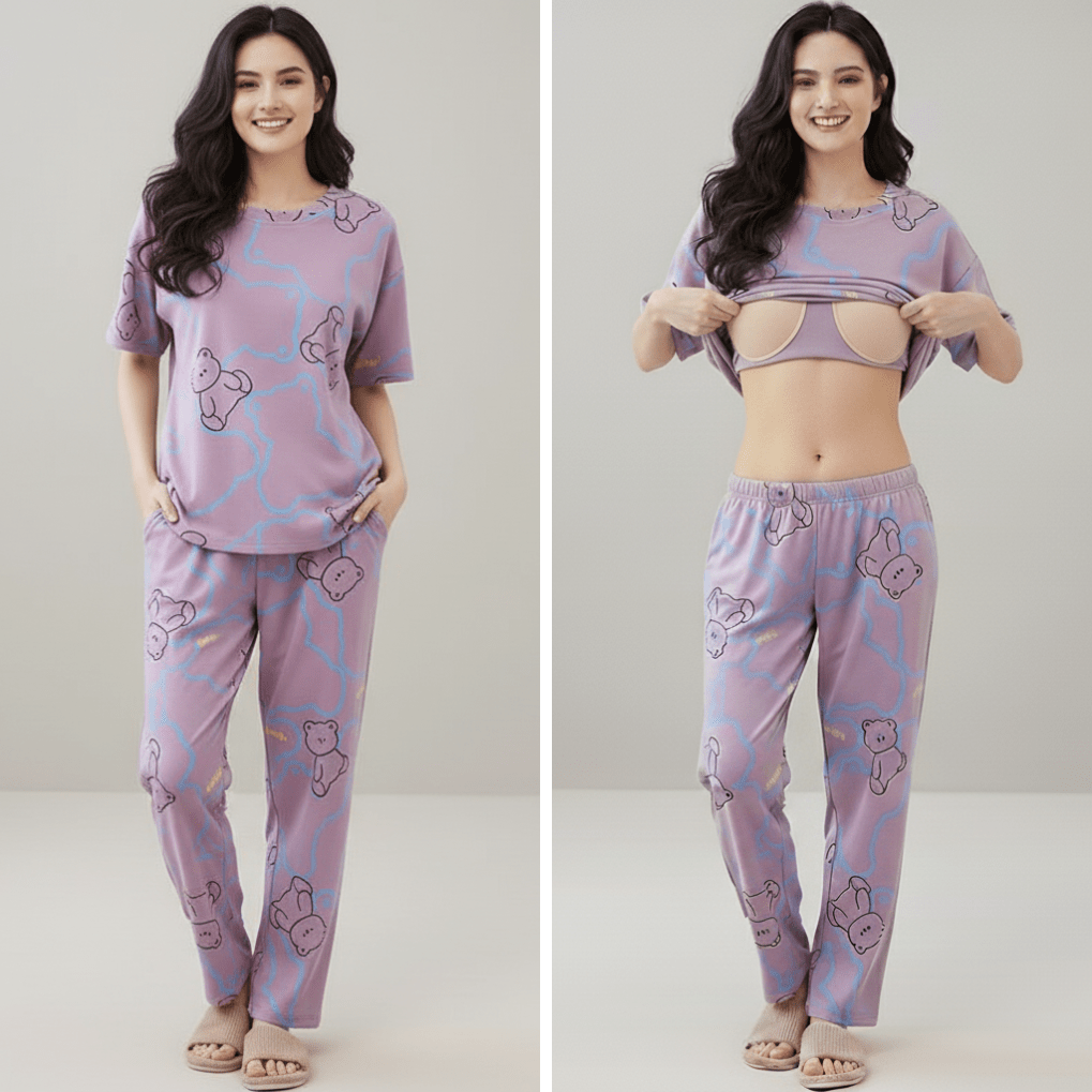 Dreamy Teddy PJ Set – With Padded Comfort - Zero Bra