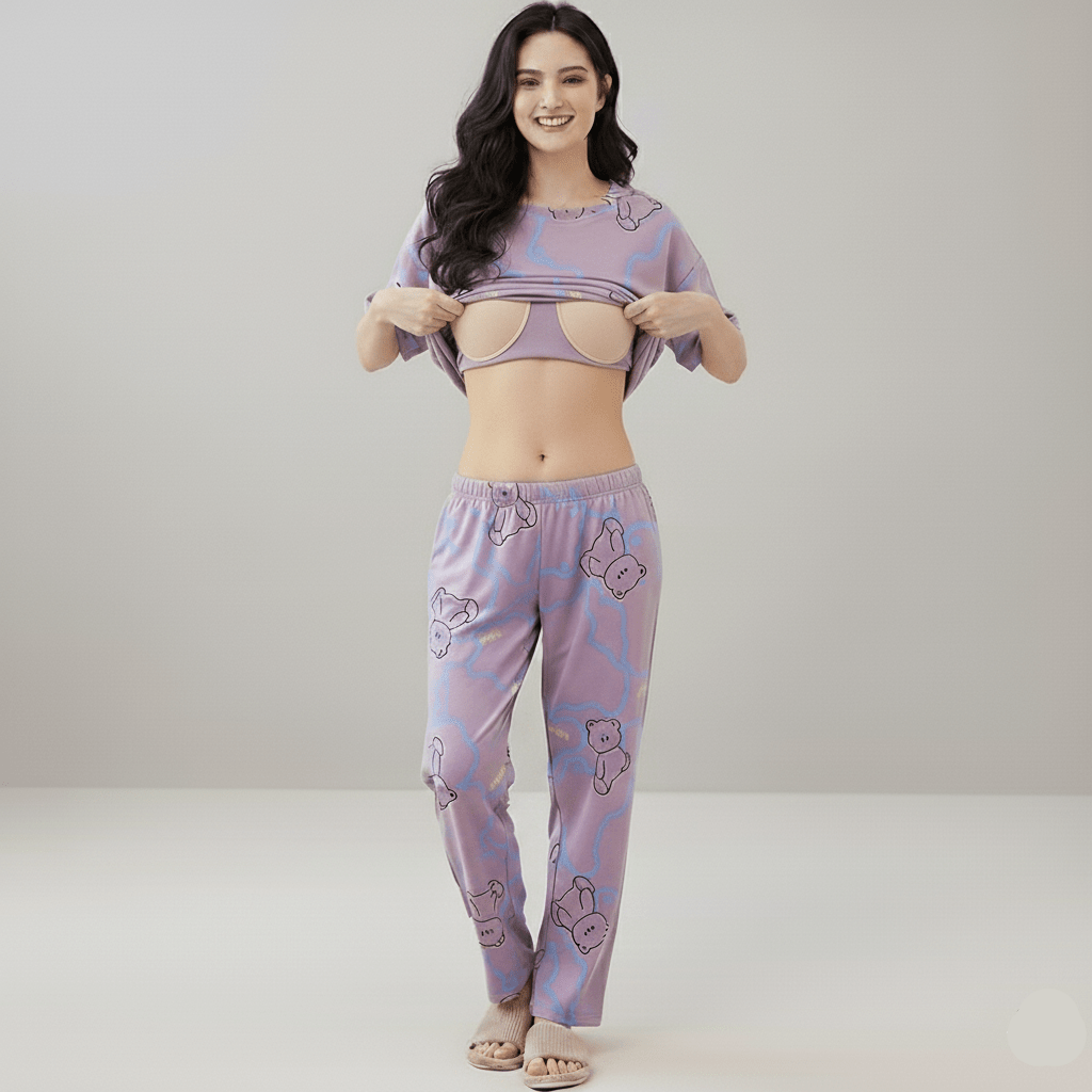 Dreamy Teddy PJ Set – With Padded Comfort - Zero Bra
