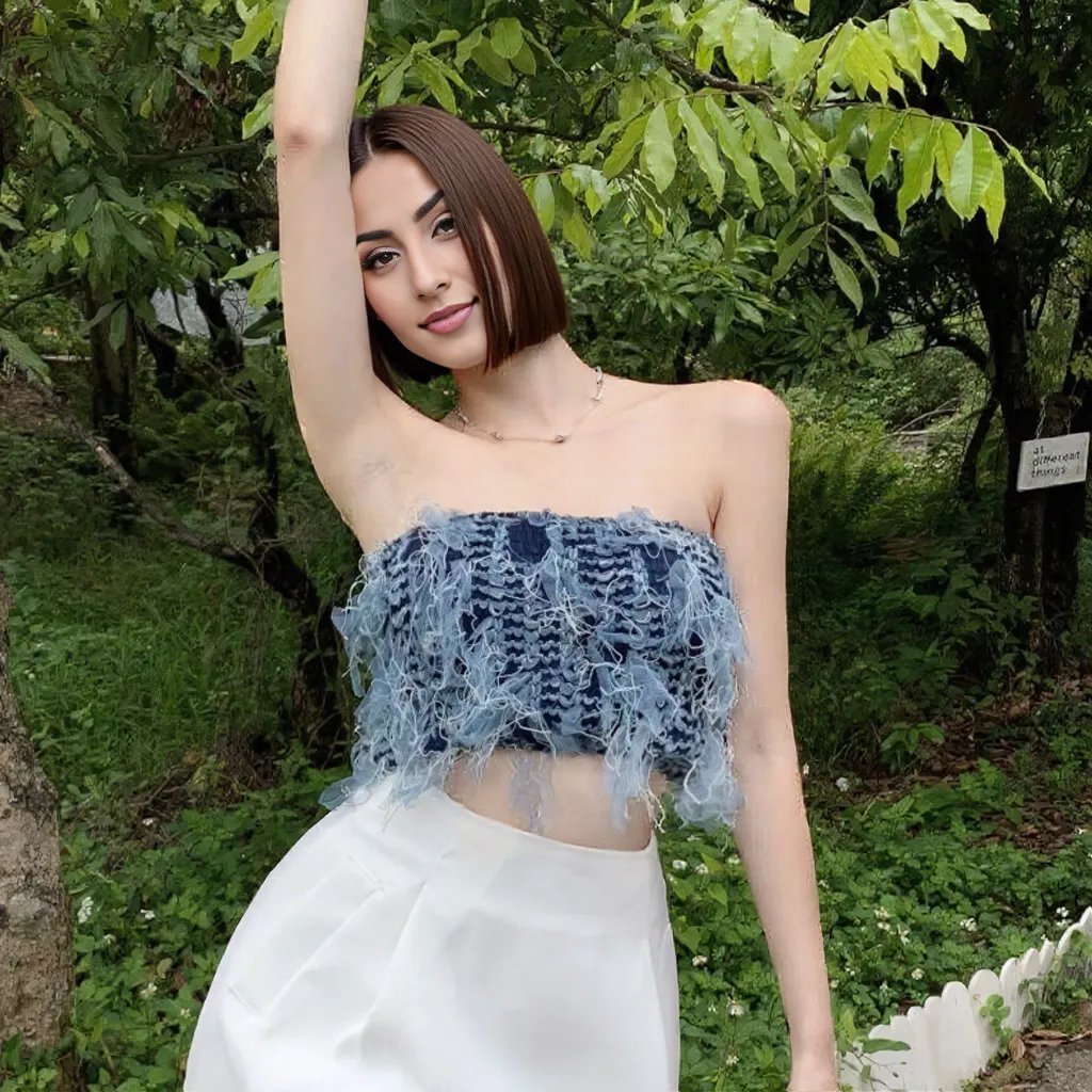 Edgy Chic Frayed Tube Top With Built In Bra - Zero Bra