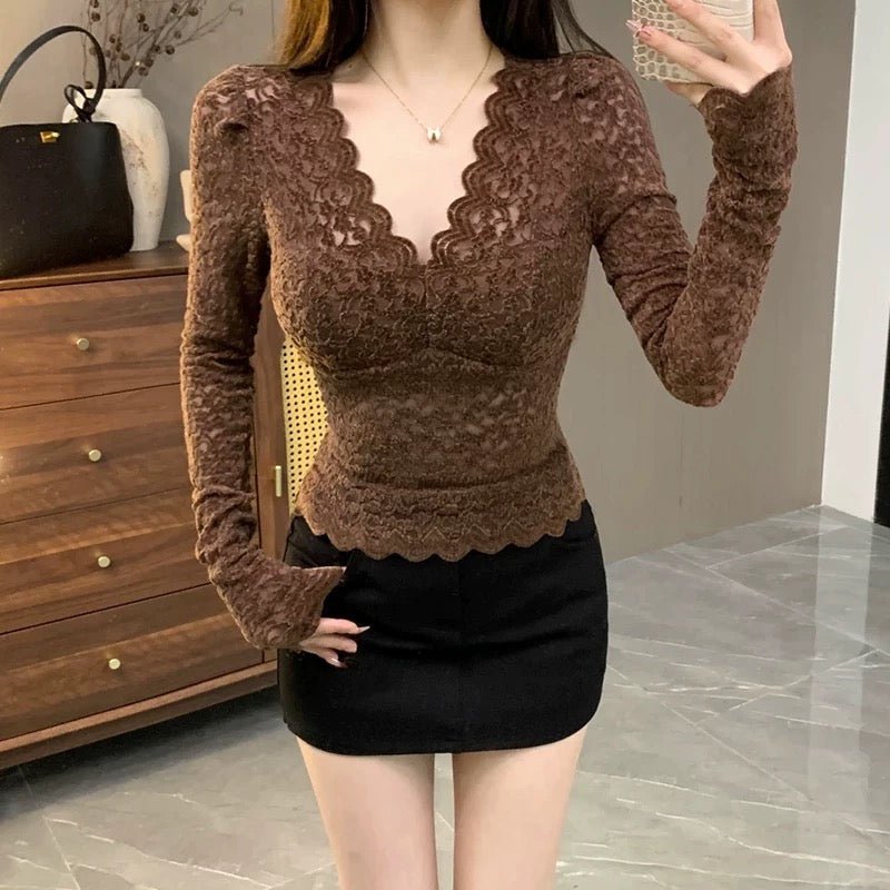 Elegant Lace Long - Sleeve Top β The Ultimate Statement Piece! - Zero Bra