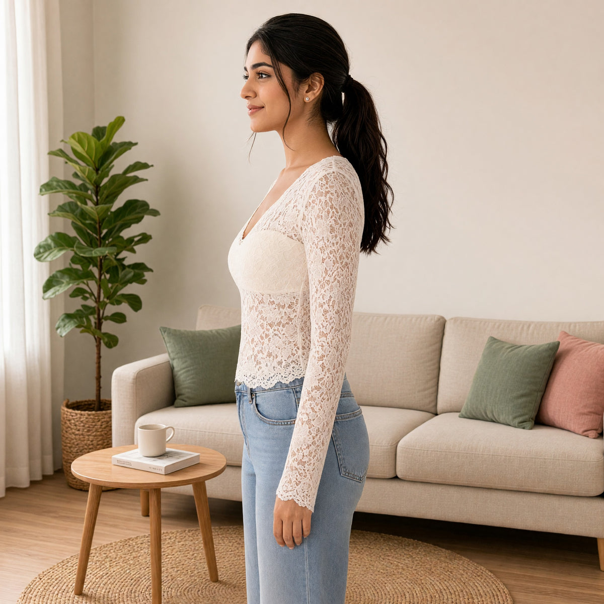 Elegant Lace Long-Sleeve Top