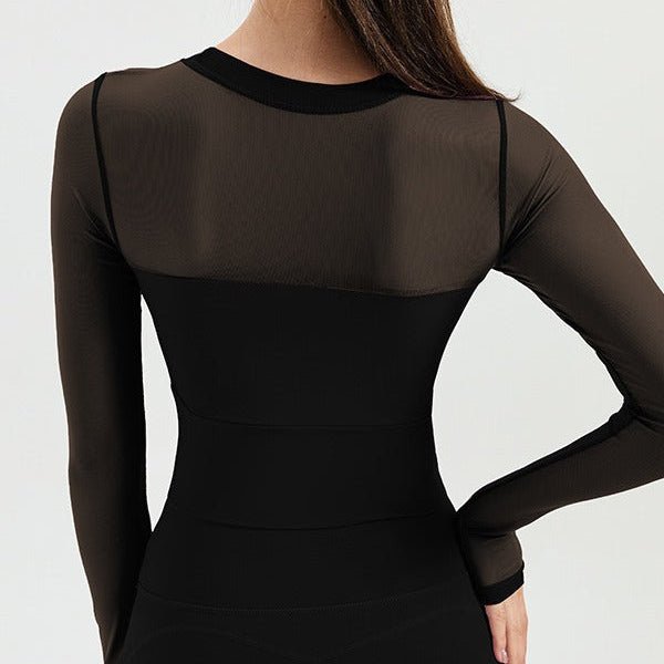 Elegant Mesh Long Sleeve Crop Top with Built - in Bra - Zero Bra