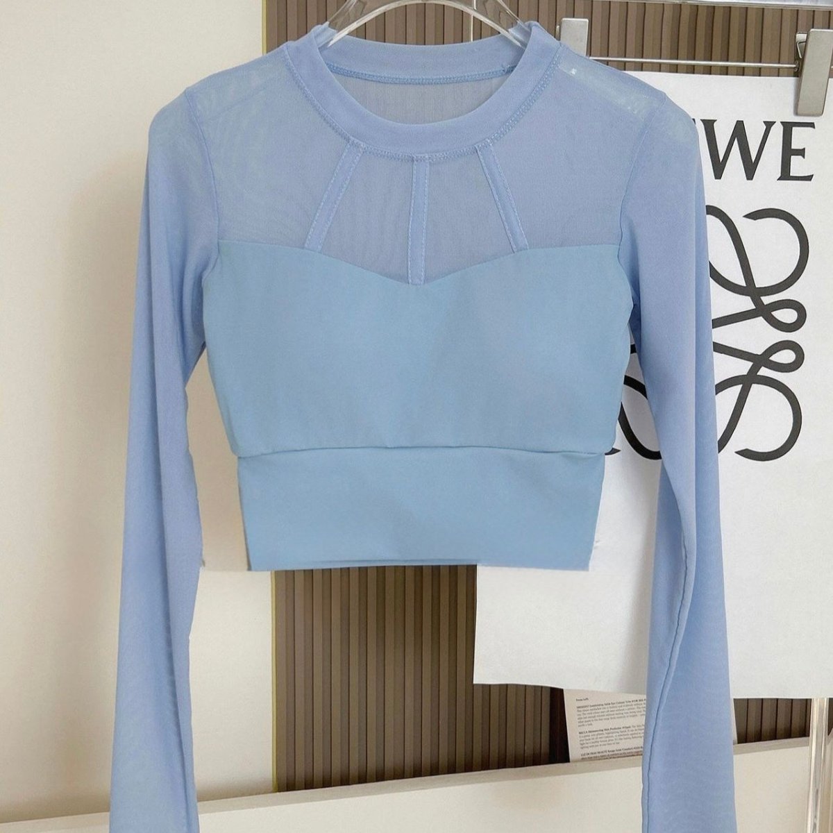 Elegant Mesh Long Sleeve Crop Top with Built - in Bra - Zero Bra