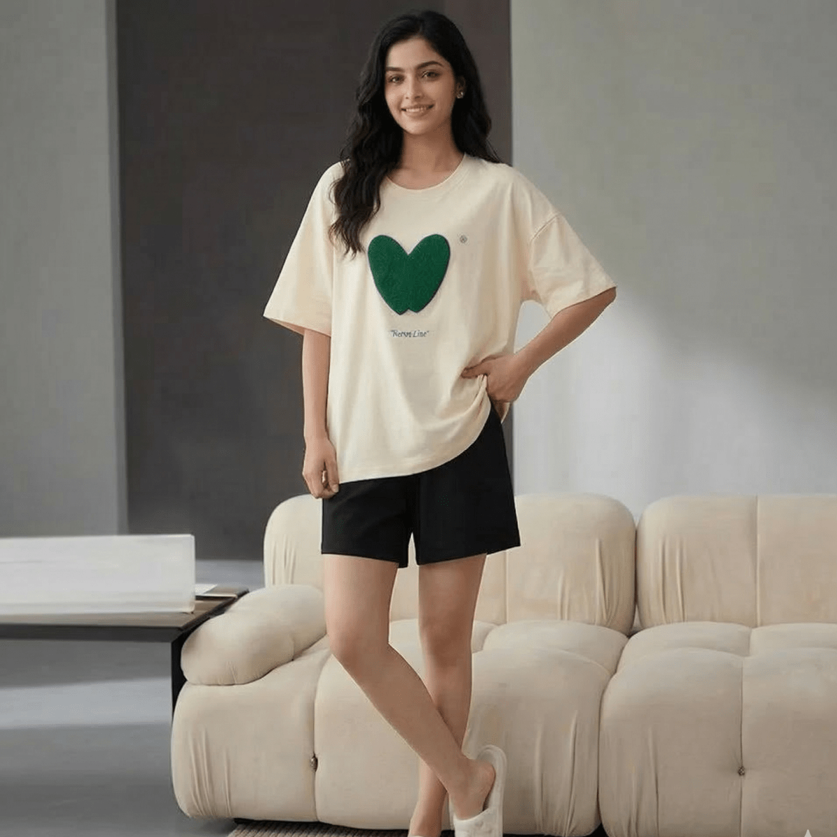 Emerald Heart Lounge PJ Set – With Padded Bliss (3 - Piece Set) - Zero Bra