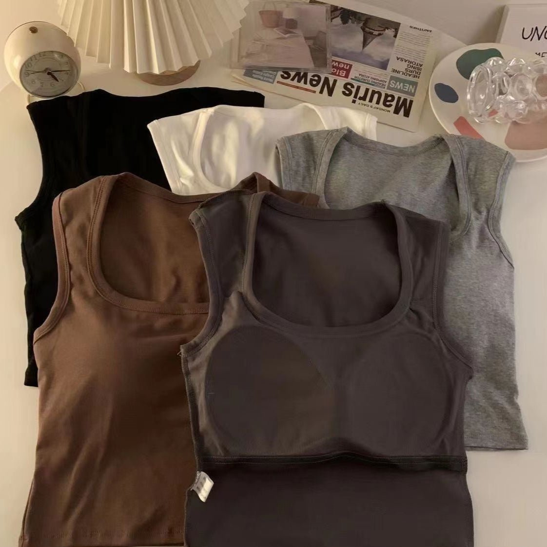 Essential Built - In Bra Tank Tops - Neutral Tones - Zero Bra