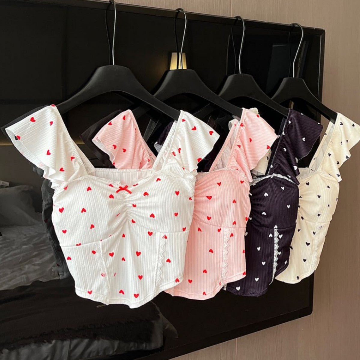 Flirty & Sweet Heart Print Crop Top - Zero Bra