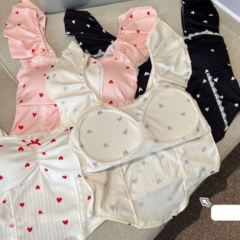 Flirty & Sweet Heart Print Crop Top - Zero Bra