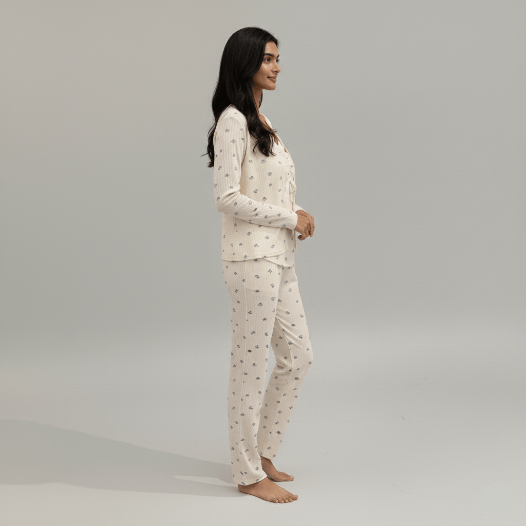 Floral Charm 3 - Piece Padded Pajama Set โ Sweet & Cozy - Zero Bra