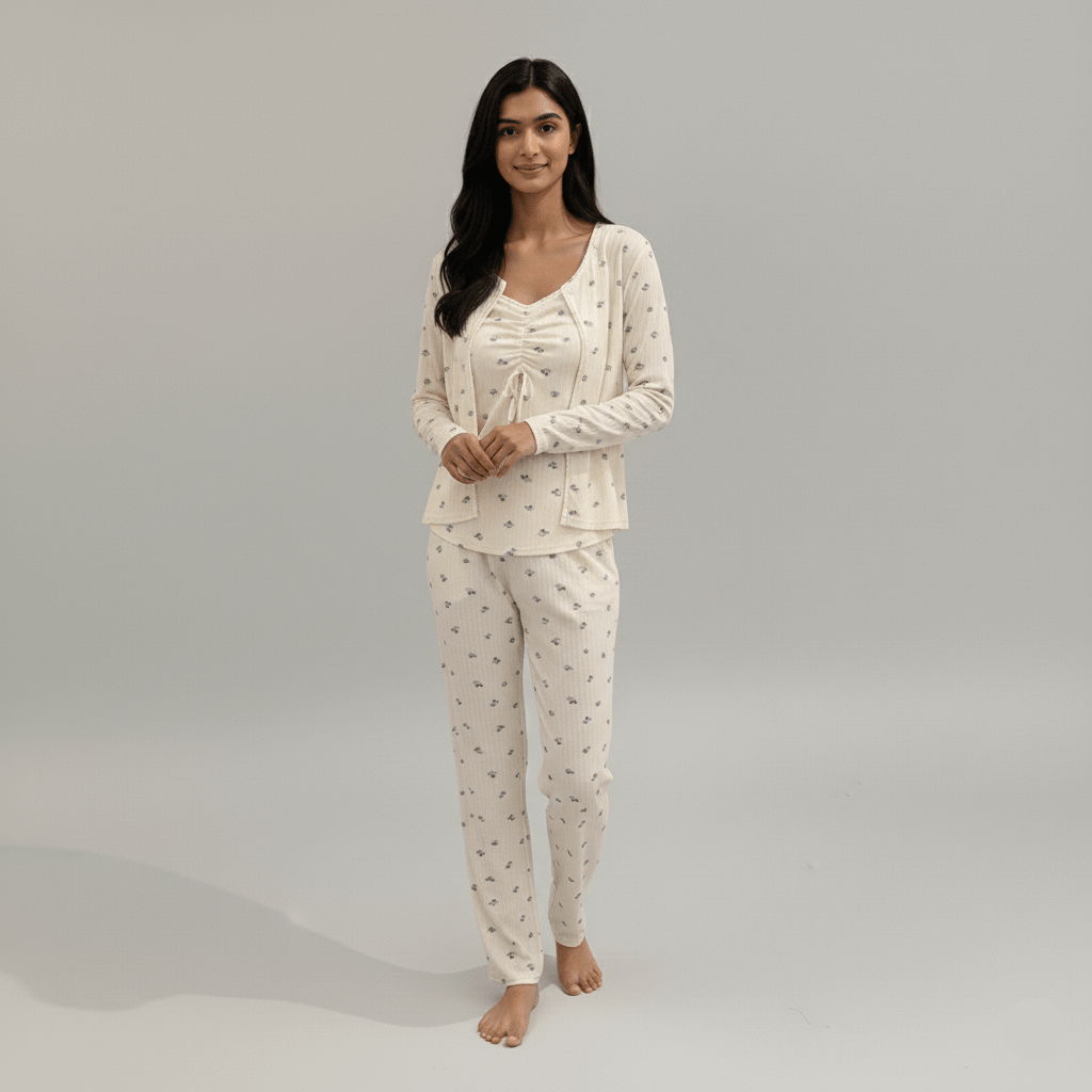 Floral Charm 3 - Piece Padded Pajama Set – Sweet & Cozy - Zero Bra