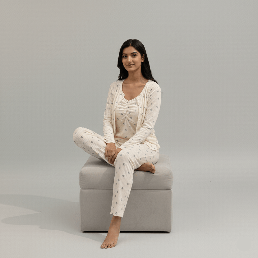 Floral Charm 3 - Piece Padded Pajama Set – Sweet & Cozy - Zero Bra