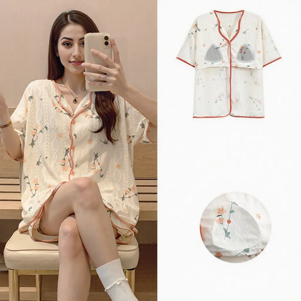 Floral Dream Pajama Set – With Built - In Bra Magic! - Zero Bra