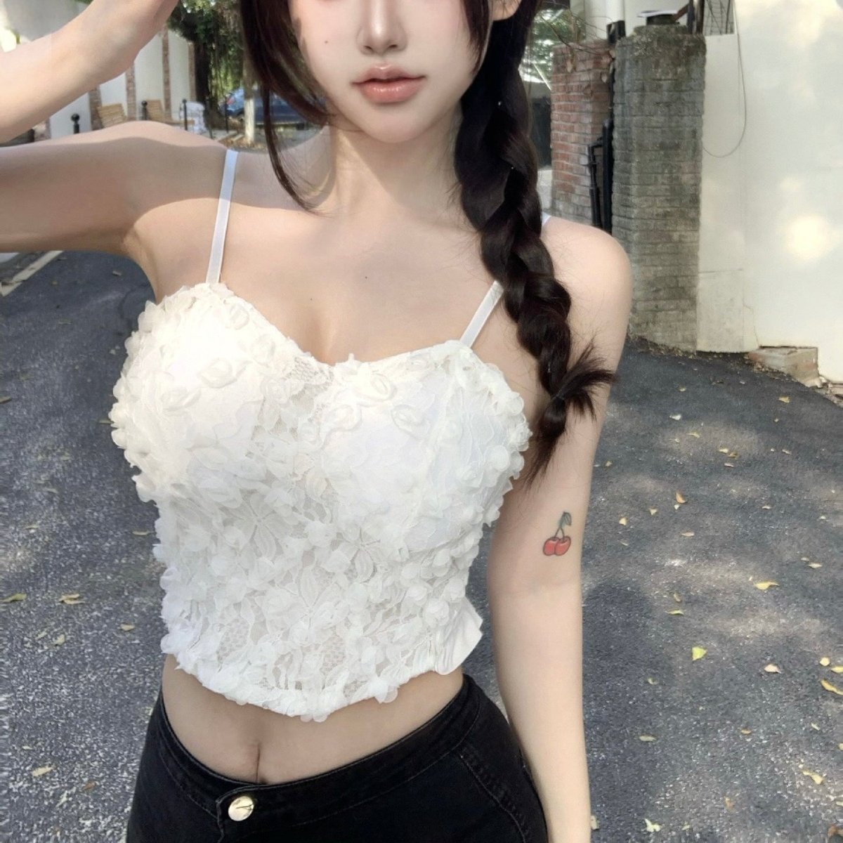 Floral Lace Built - In Bra Top β Elegant & Romantic - Zero Bra