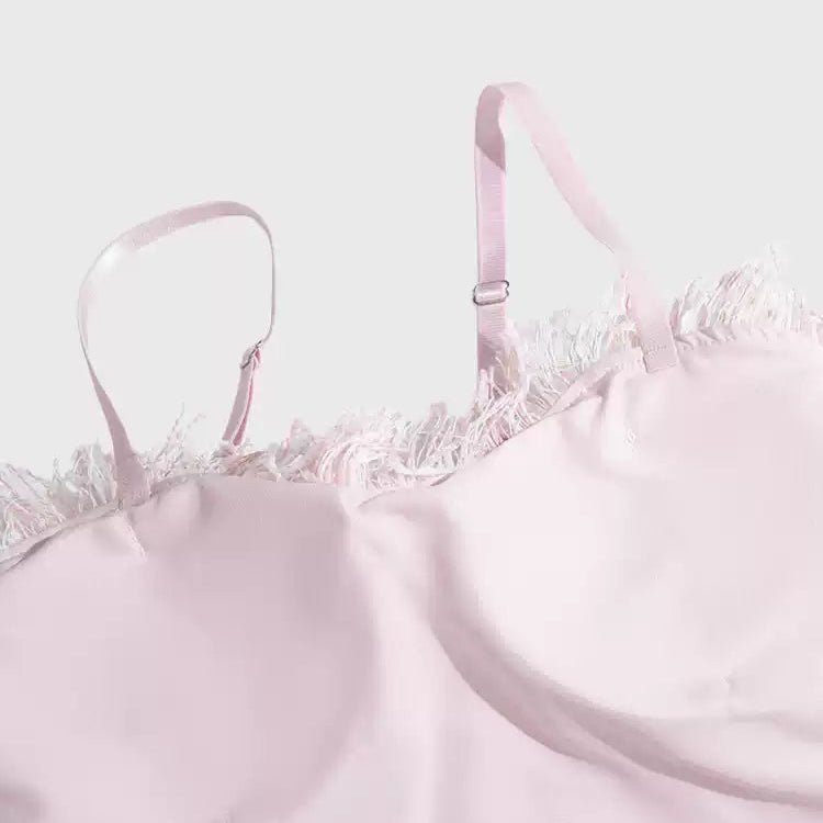 Fringe - Trimmed Tweed Crop Top with Built - in Bra β Chic & Playful - Zero Bra