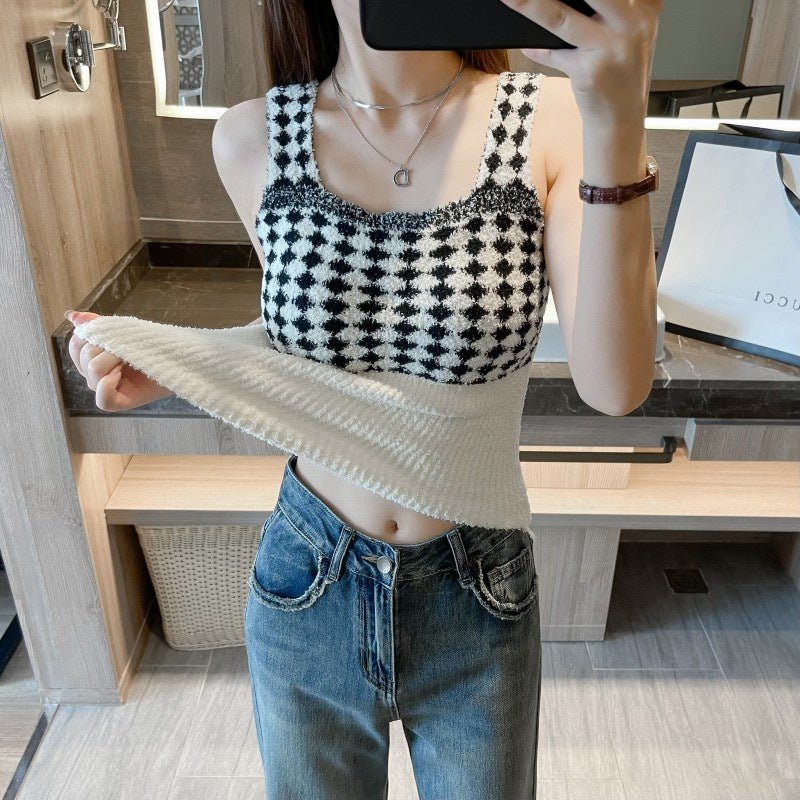 Fuzzy Knit Crop Top with Built - in Bra β Cozy Meets Chic - Zero Bra