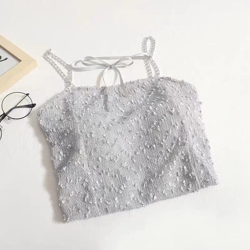 Glitter Glam Sequin Chain Strap with Built - In Bra Crop Top – Shine Bright, Stand Out! - Zero Bra