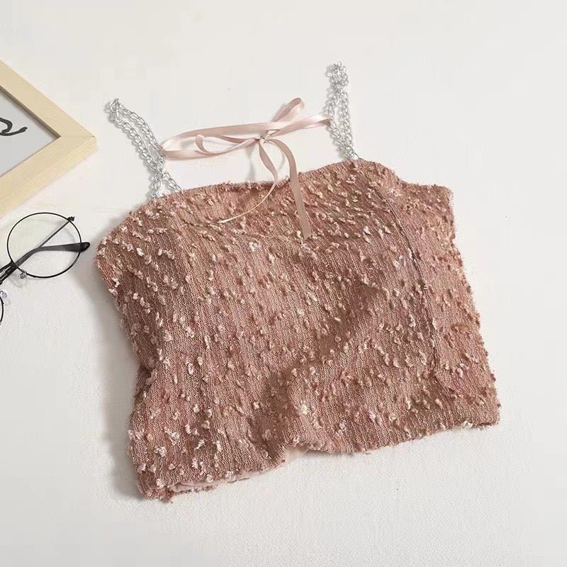 Glitter Glam Sequin Chain Strap with Built - In Bra Crop Top – Shine Bright, Stand Out! - Zero Bra