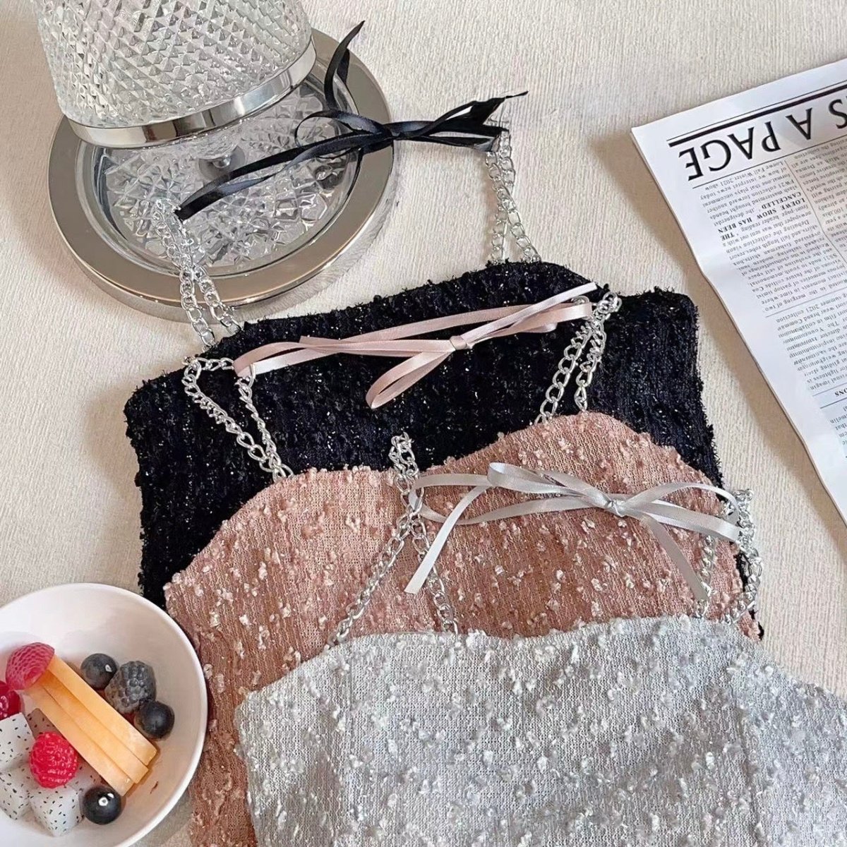 Glitter Glam Sequin Chain Strap with Built - In Bra Crop Top – Shine Bright, Stand Out! - Zero Bra