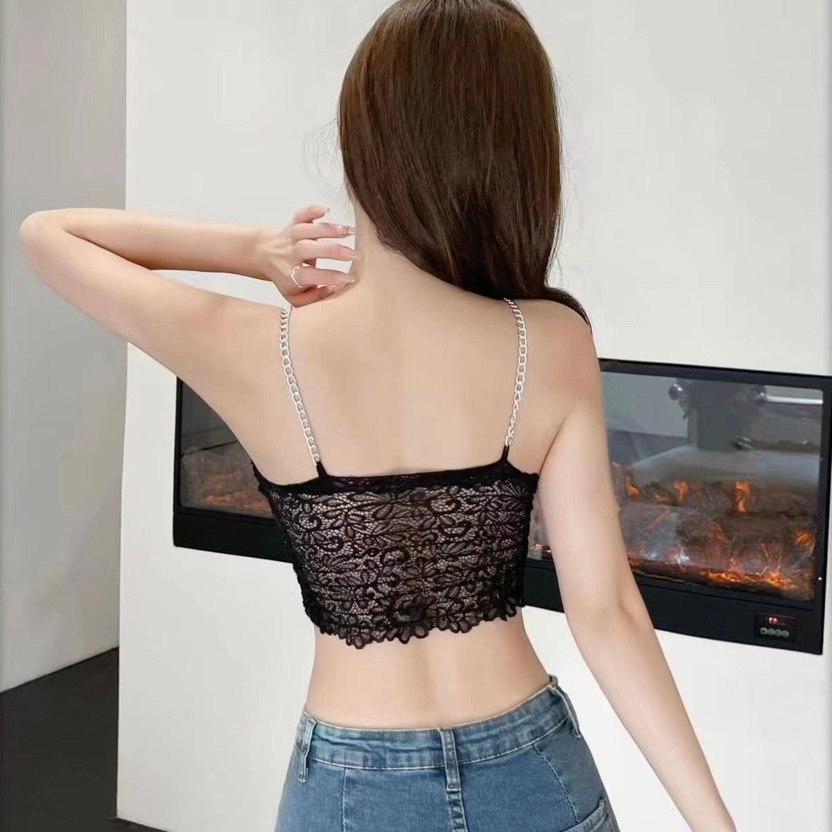 Glitter Glam Sequin Chain Strap with Built - In Bra Crop Top – Shine Bright, Stand Out! - Zero Bra