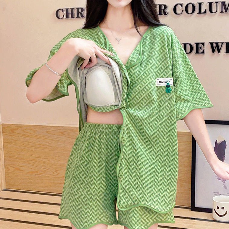 Green Check Vibes Pajama Set – Built - In Bra Edition - Zero Bra