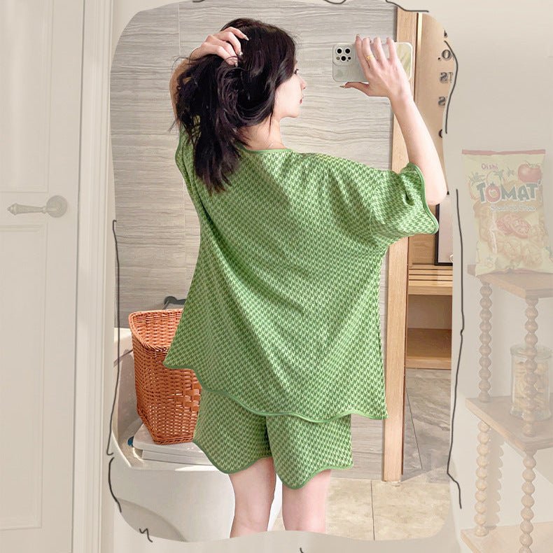 Green Check Vibes Pajama Set – Built - In Bra Edition - Zero Bra