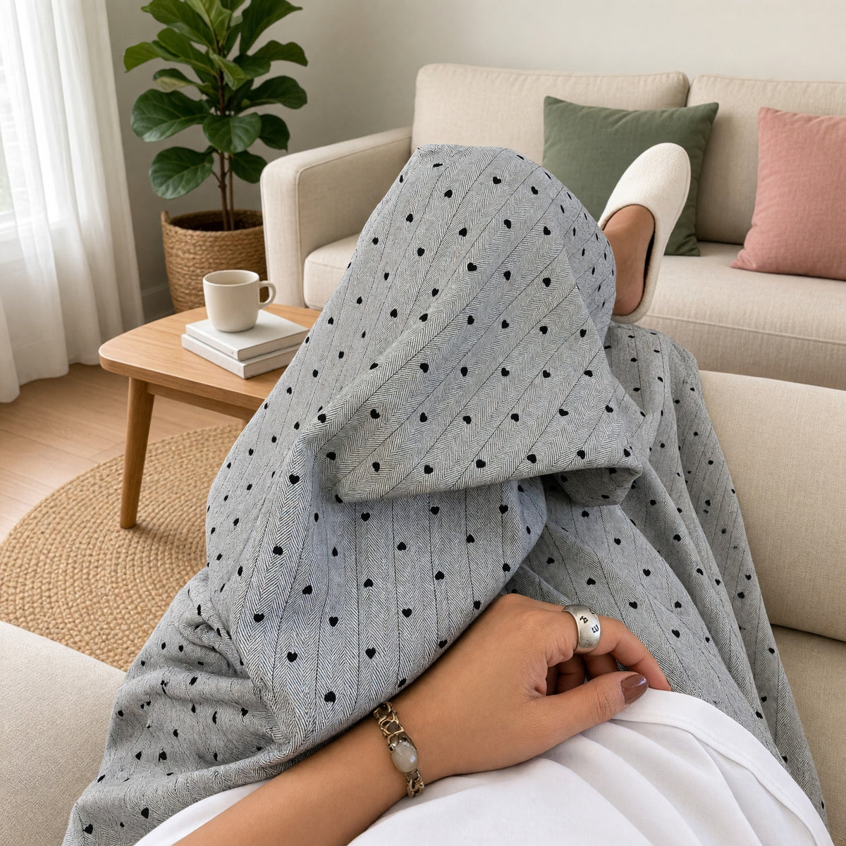 Grey Heart Wide-Leg Lounge Pants