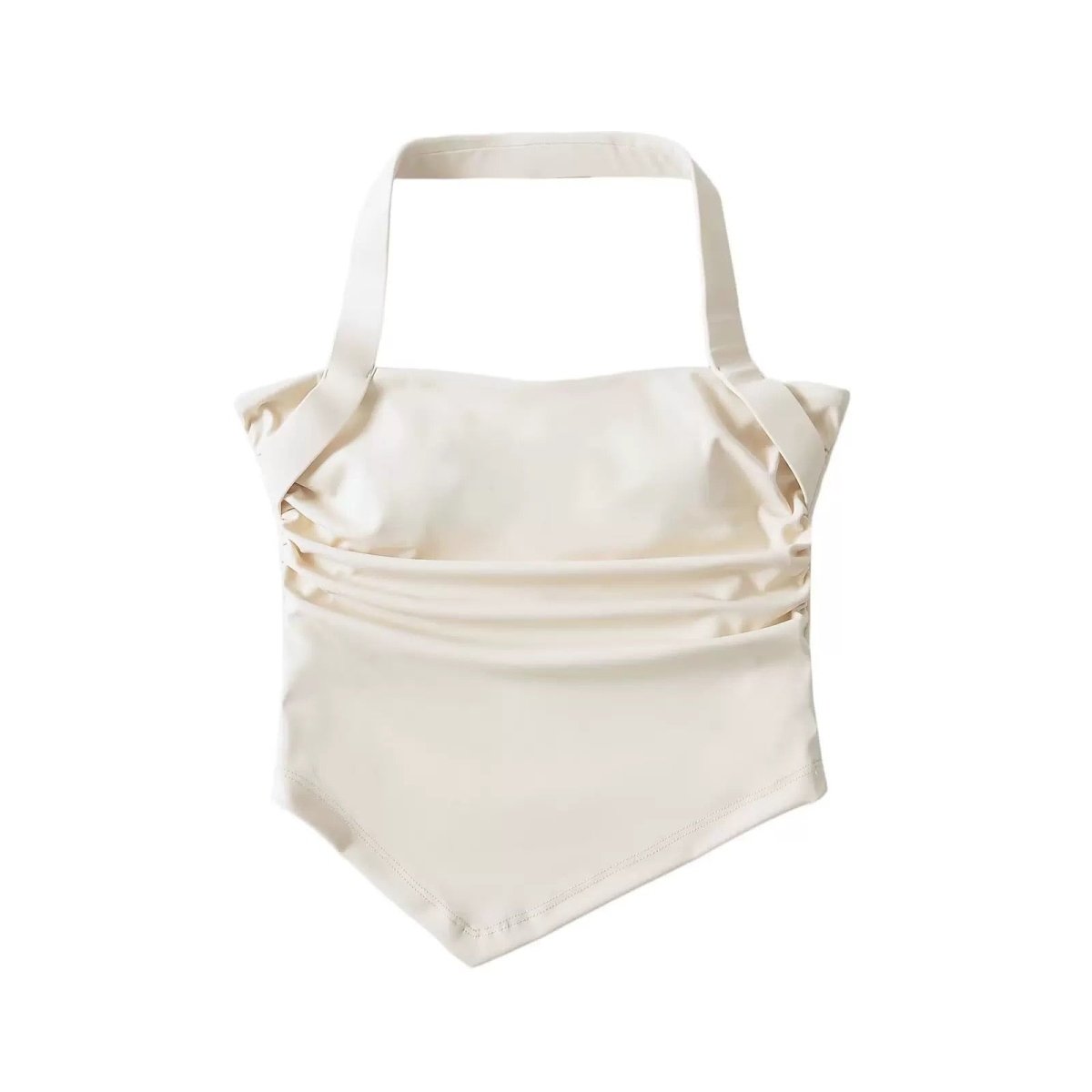 Halter Neck Ruched Crop Top with Built - in Bra - Zero Bra