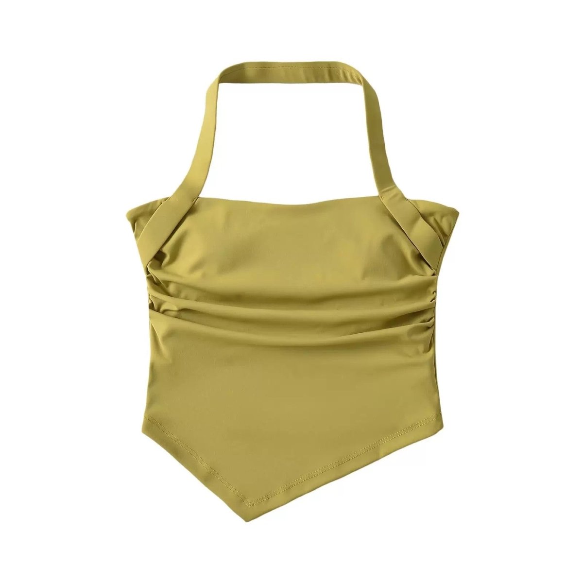 Halter Neck Ruched Crop Top with Built - in Bra - Zero Bra