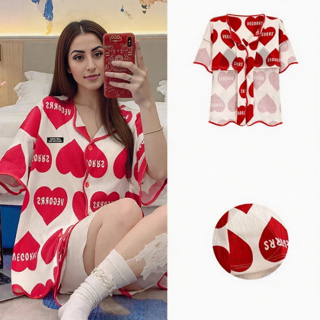 Heart Pop Button - Down Set – With Padded Love Mode - Zero Bra