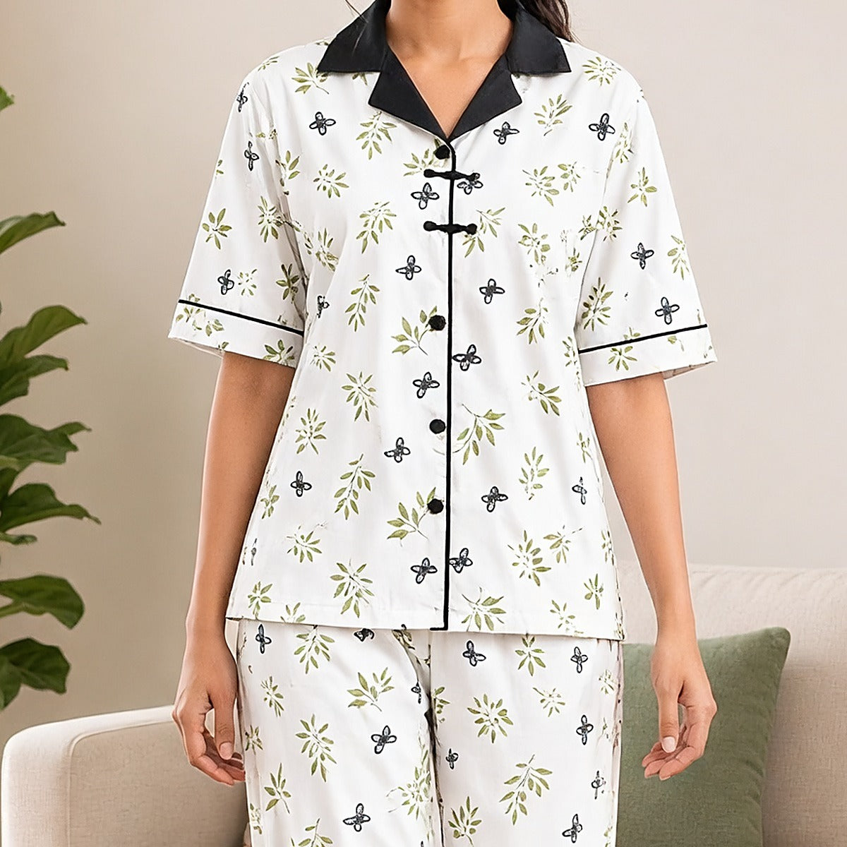 Ivory Butterfly Padded Frog-Button PJ Set