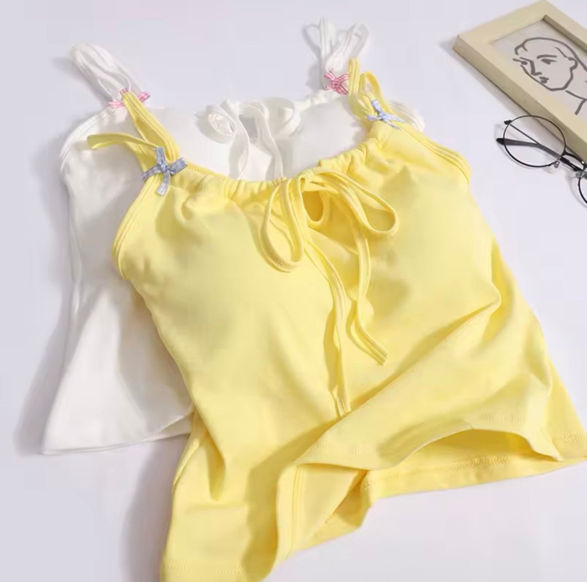 Kawaii Ribbon Strap Built - In Bra Cami – Cute & Comfy - Zero Bra
