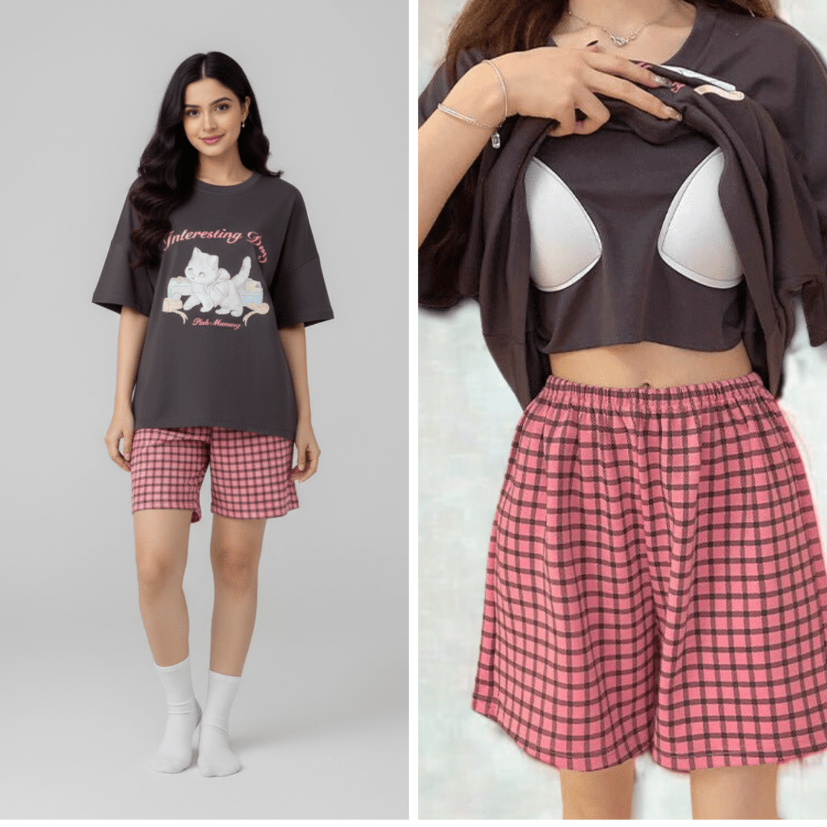 Kitty Charm PJ Set – With Padded Sweetness - Zero Bra