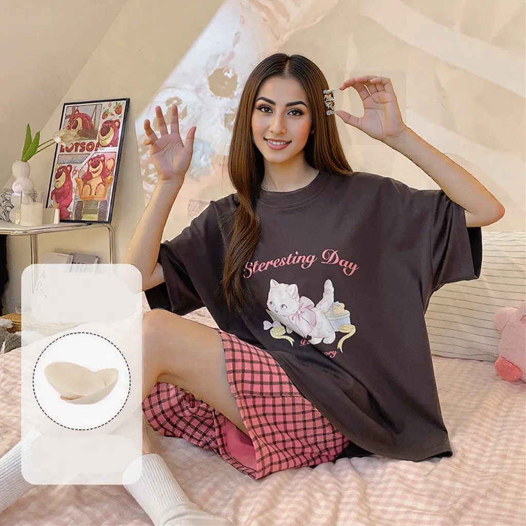 Kitty Charm PJ Set – With Padded Sweetness - Zero Bra