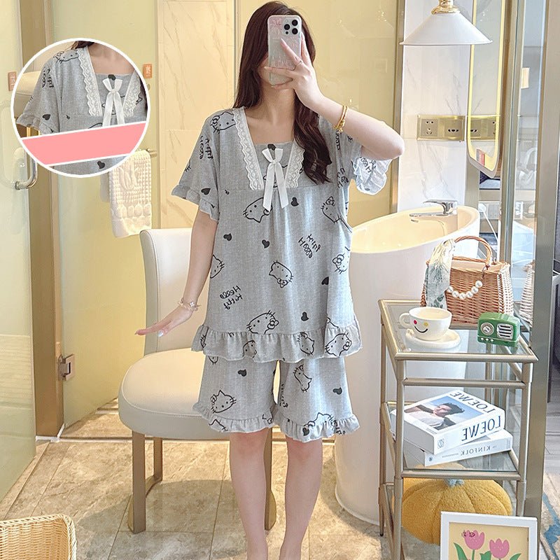 Kitty Love Nursing PJ Set – Maternity & Summer Cozy Charm - Zero Bra