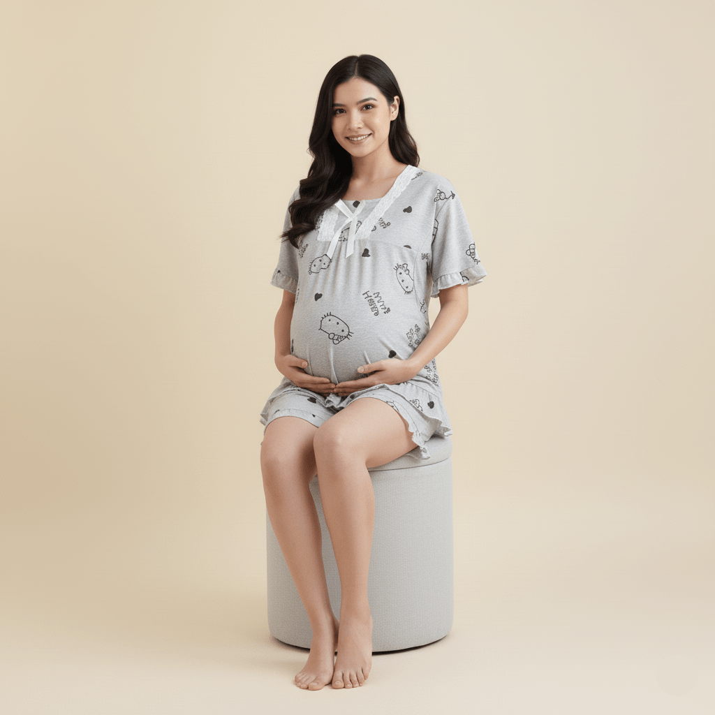 Kitty Love Nursing PJ Set – Maternity & Summer Cozy Charm - Zero Bra