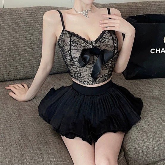 Lace Bow Built - In Bra Top β Sultry & Elegant - Zero Bra