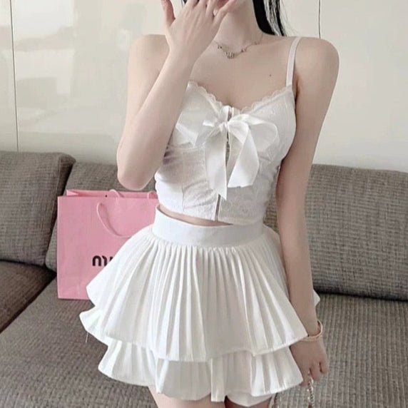 Lace Bow Built - In Bra Top β Sultry & Elegant - Zero Bra