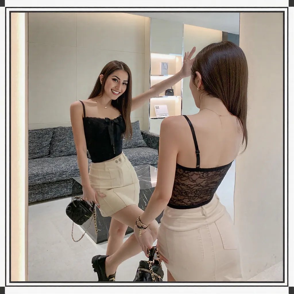 Lace Bow Built - In Bra Top β Sultry & Elegant - Zero Bra