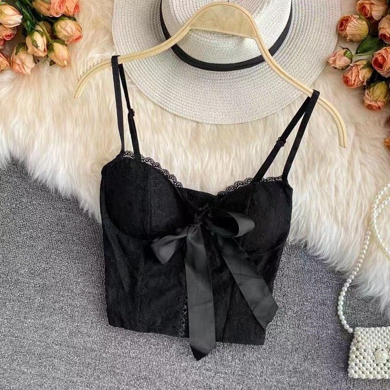 Lace Bow Built - In Bra Top β Sultry & Elegant - Zero Bra