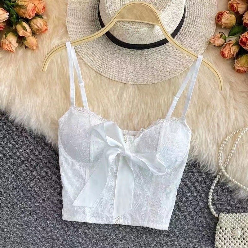 Lace Bow Built - In Bra Top – Sultry & Elegant - Zero Bra