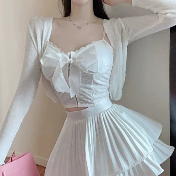 Lace Bow Built - In Bra Top β Sultry & Elegant - Zero Bra